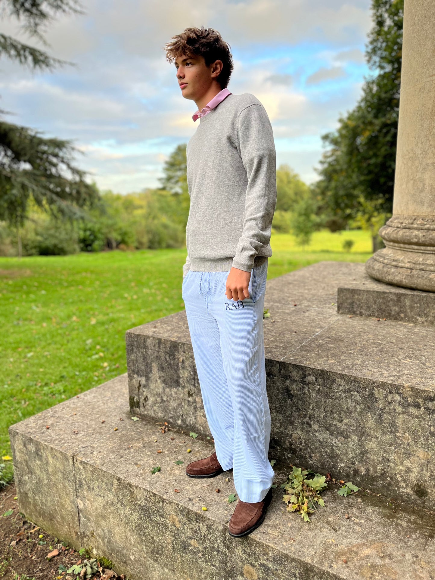 Blue Pinstripe Rah Cotton Trousers